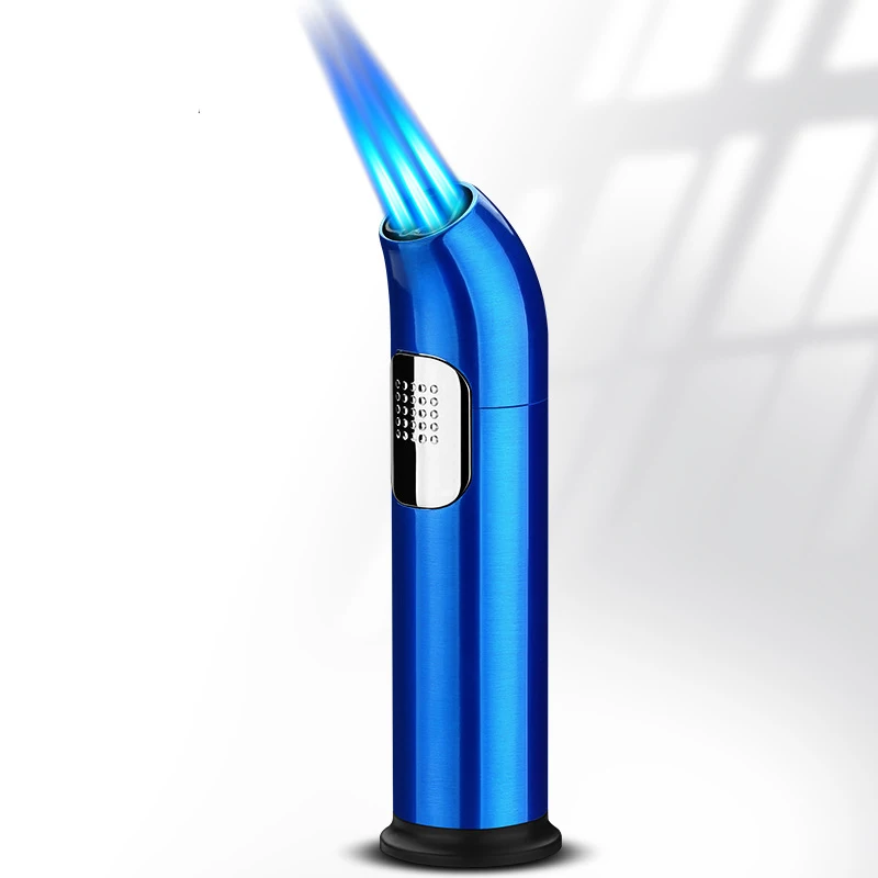 1300° High Temperature Butane Gas Lighter Outdoor Windproof Turbine 3 Torch Blue Flame Straight Jet Torch Cigar Lighter Tool