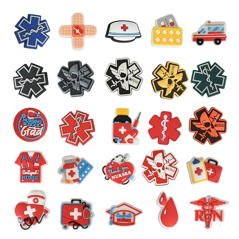 PVC Shoe Charms Blood Droplets Accessories Nurse Hat Decoration Ambulance Shoe Pins for Clog Sandals X-mas Gifts  Buckle