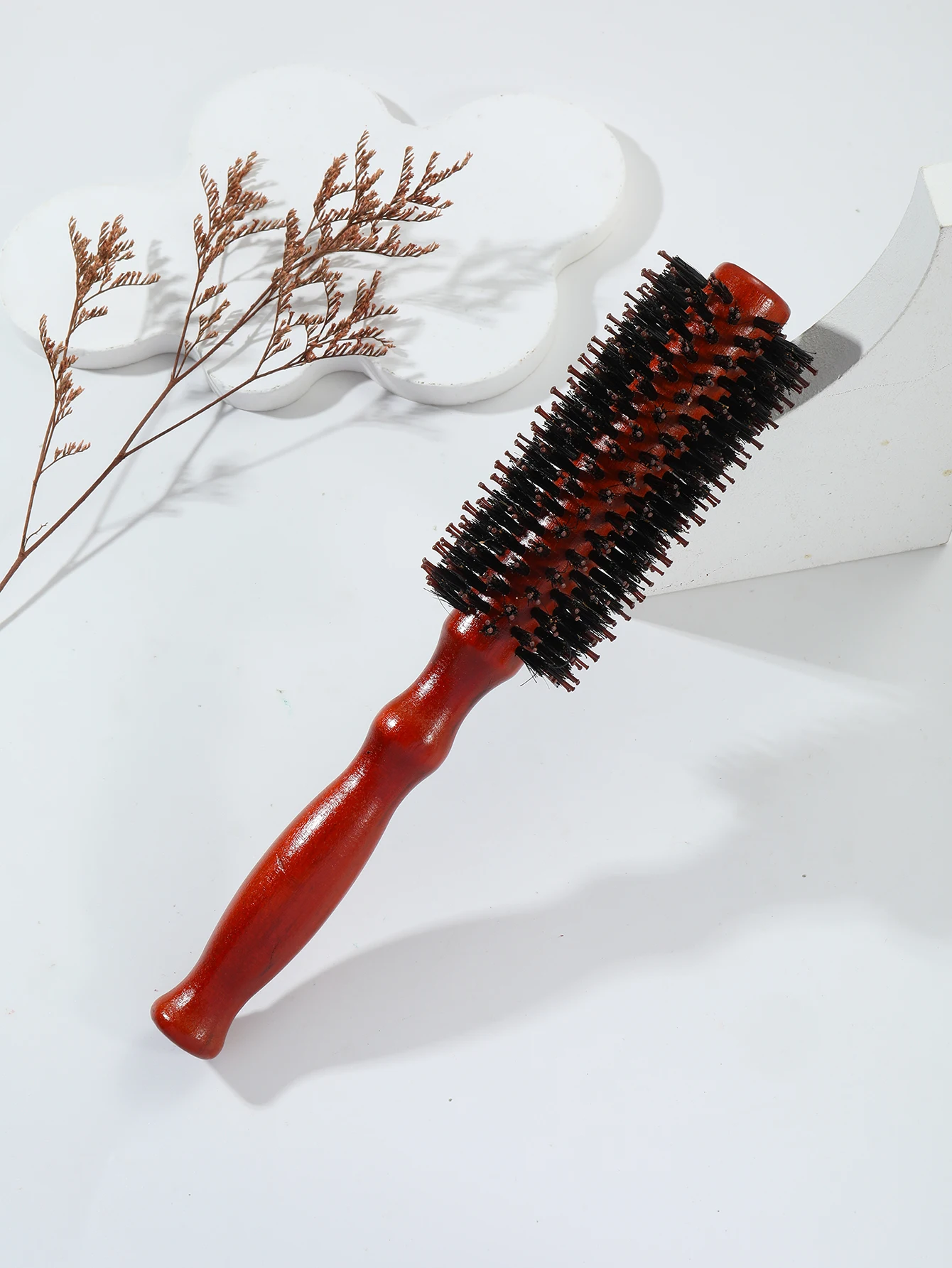 1 piece of wooden handle round roll brush straight diagonal comb bristle round bucket curly hair brush hair styling tool