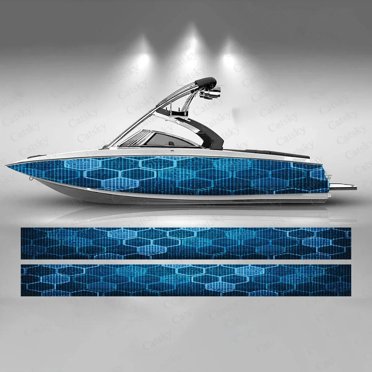 Autocollant de bateau en vinyle, hexagone abstrait, lignes mystérieuses bleu-noir, ponton de bateau, décoration de pêche, ponton de bateaux