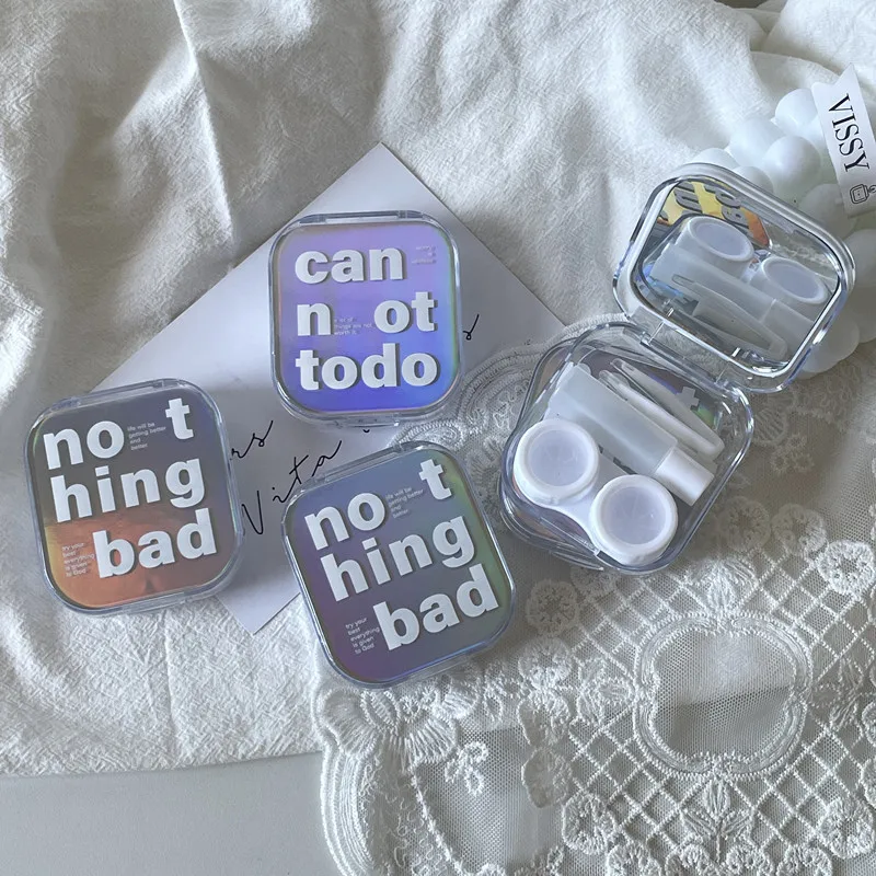 علبة عدسات لاصقة بغطاء ليزر، حاوية عدسات ملونة، صندوق تخزين عدسات التجميل، مجموعة سفر مع مرآة هدية فتاة #1