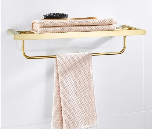 Gold gold bath towel holder, stainless steel towel rod, brushed European style bathroom minimalist 2-layer pendant set