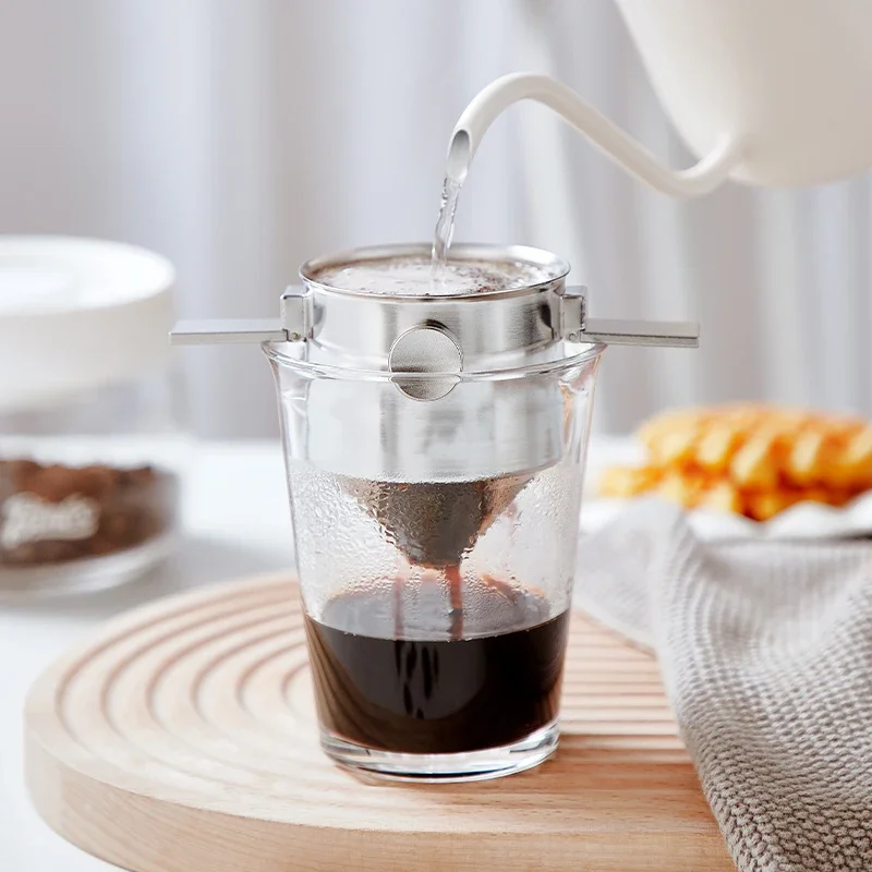 Coffee Filter Cup Pour-over Coffee Maker 304 Stainless Steel Filter Paper Leak Portable Bucket Appliance Foldable 350ml JJ19