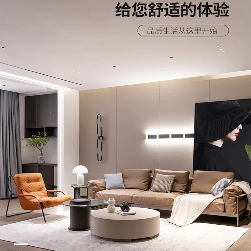 Italian minimalist down living room modern straight row three-person small apartment cowhide leather sofa down filling