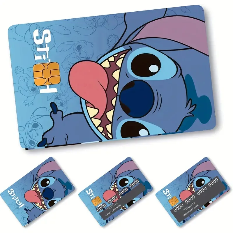 

Disney Stitch Anime Poker Stickers PVC DIY Film Tape Skin for Credit Card Debit Cards Cartoon Waterproof Stickers Small Chip New