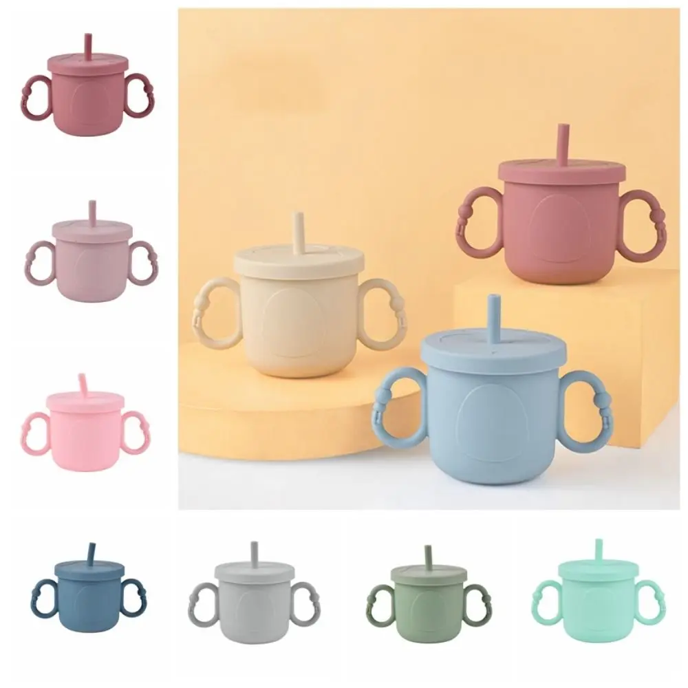 الهدايا سيليكون كوب تدريب الطفل المحمولة مقبض مزدوج طفل سيبي أكواب البطريق طباعة 200 مللي الأطفال زجاجة ماء القش #4