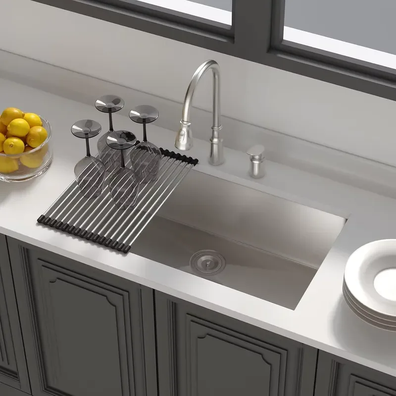 36 Inch Recessed Brushed Stainless Steel Single Bowl Round Kitchen Sink Deep Basin 36x19x10 Inch Handcrafted