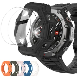 Vidrio + funda para Amazfit t-rex 3 Protector de pantalla antiarañazos película de vidrio templado + parachoques cubierta protectora de silicona Accesorios