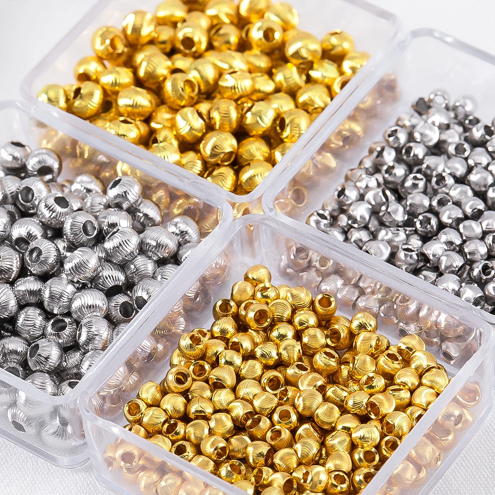 10Pcs 50pcs 3mm 4mm 18K Plated Brushed Copper Pumpkin Round Spacer Beads for DIY Jewelry Making Bracelet Necklace Accessories
