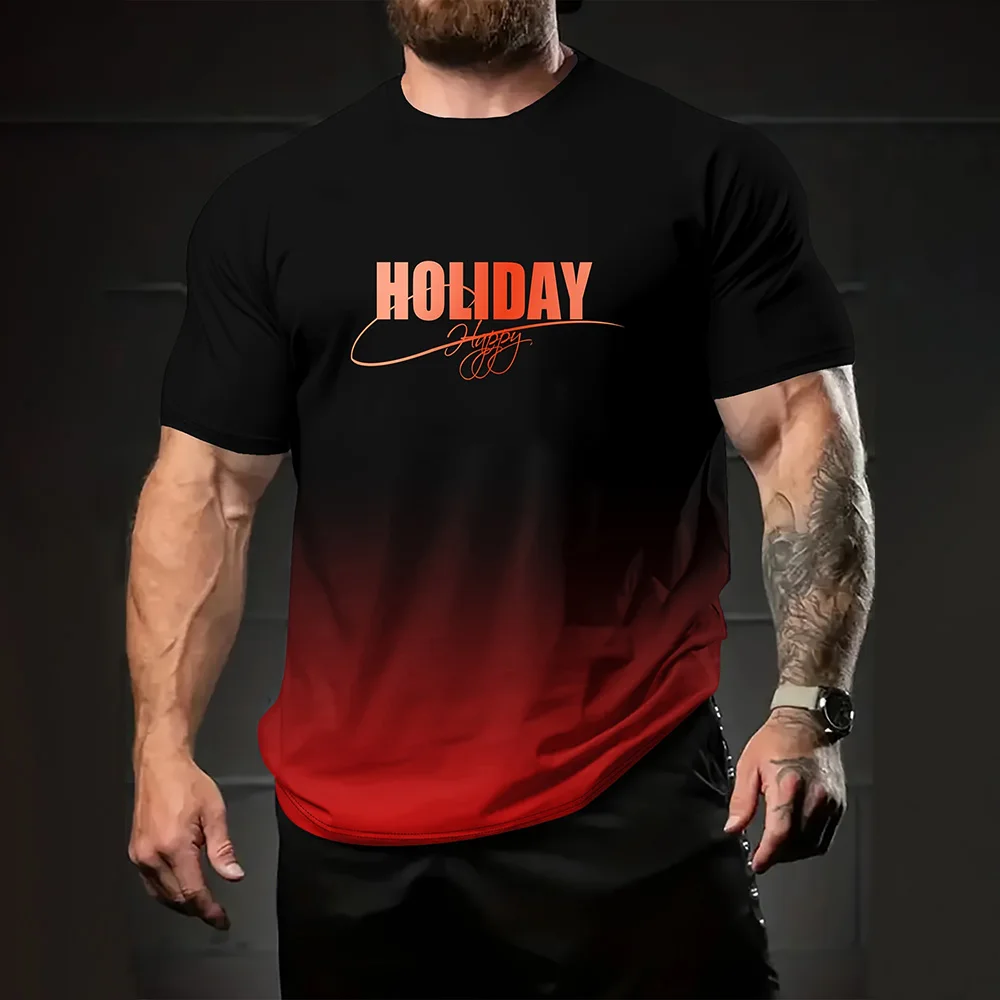 

Men's T Shirt Outdoor Fitness Sports Short Sleeve Tops Casual Comfortable O-neck Breathable Loose Tees Fashion Gradient Clothing