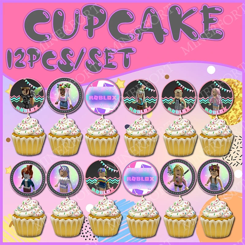 Adornos para Pastel con Temática de ROBLOX para Niñas, Personajes de Anime Rosados, Artículos para Fiestas de Cumpleaños, Decoración para Baby Shower