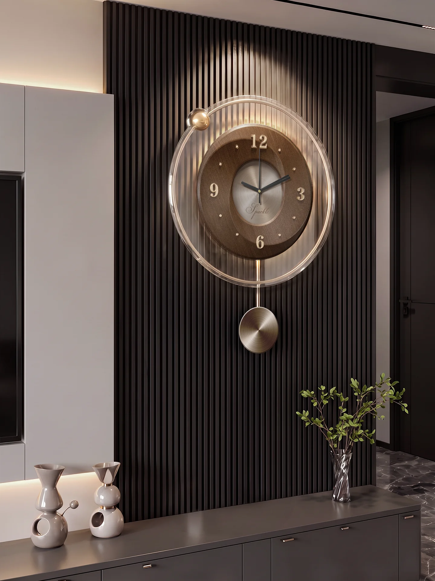 Light luxury high-end wall clock for living room, creative wall-mounted, stylish and elegant silent home clock for TV background