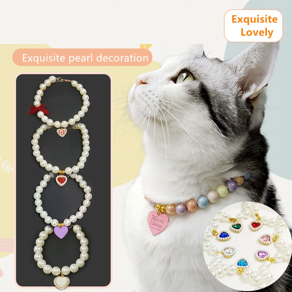 

Fashion Pet Cat Dog Pearl Necklace Collar Xiaoxiangfeng Gemstone Bow Cloth Accessories Handmake Jewelry Puppy Accessories