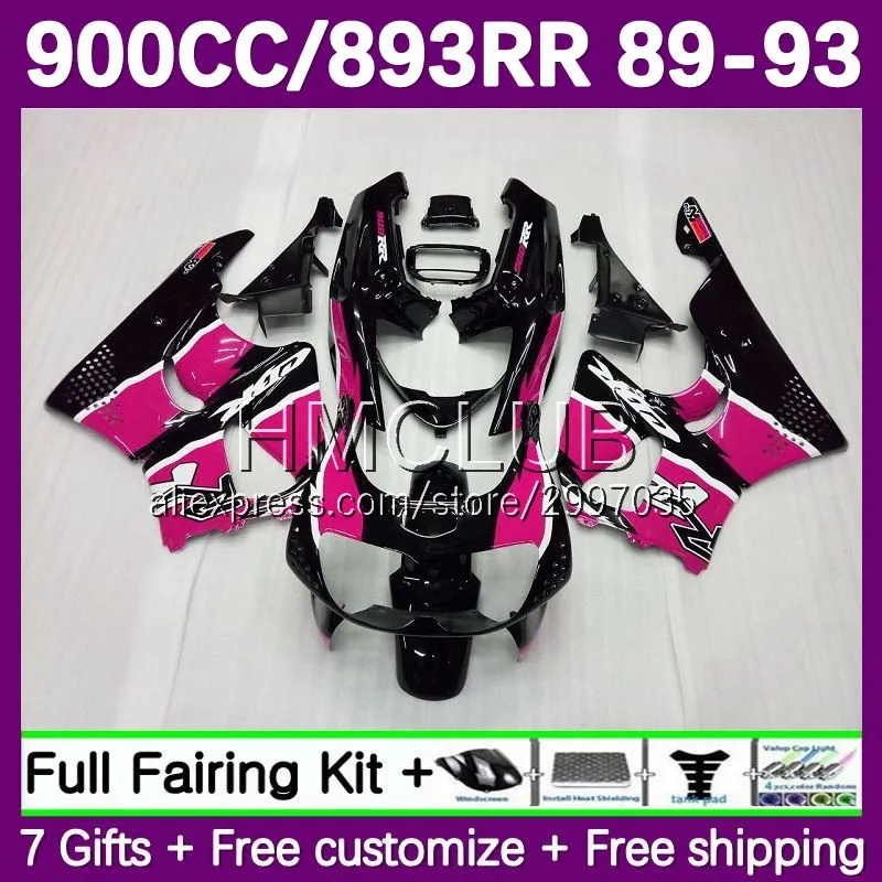 Fairing For HONDA CBR900RR CBR 893 893RR 14No.24 black pink CBR893 RR CC 1989 1990 1991 1992 1993 CBR893RR 89 90 91 92 93 Body