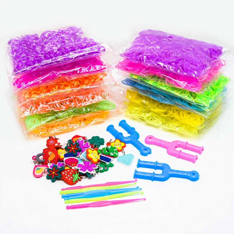 32 cores 9600 pçs conjunto diy brinquedos tear elásticos pulseira arco-íris fazer tecido diy brinquedos presente de natal para crianças artes artesanato