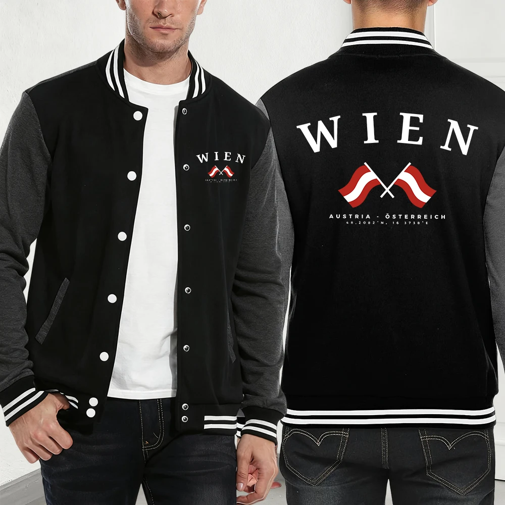 

Wien Austria Flag Printing Jackets Mens Autumn Comfortable Baseball Jersey Basics Pocket Fleece Warm Coats Loose Casual Clothes