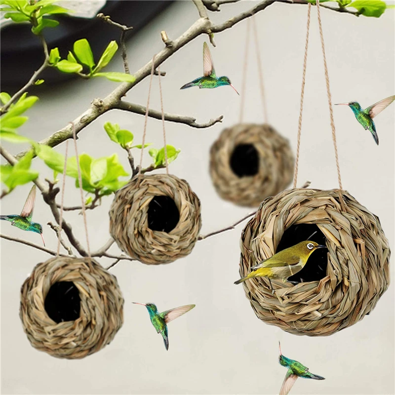 Bird's Nest Grass Weaving Spherical Round Mouth Bird's Cage Outdoor Garden Courtyard Decoration Pendant Simulation Bird Nests