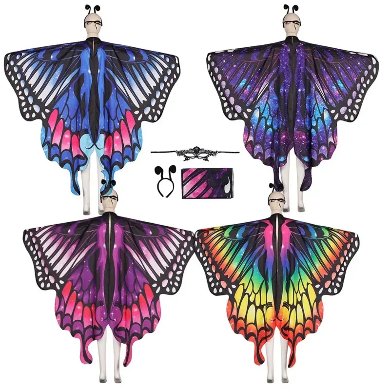 

Season Adult Monarch Butterfly Cape Wings Costume With Mask and Headgear Accessories For Halloween Costume