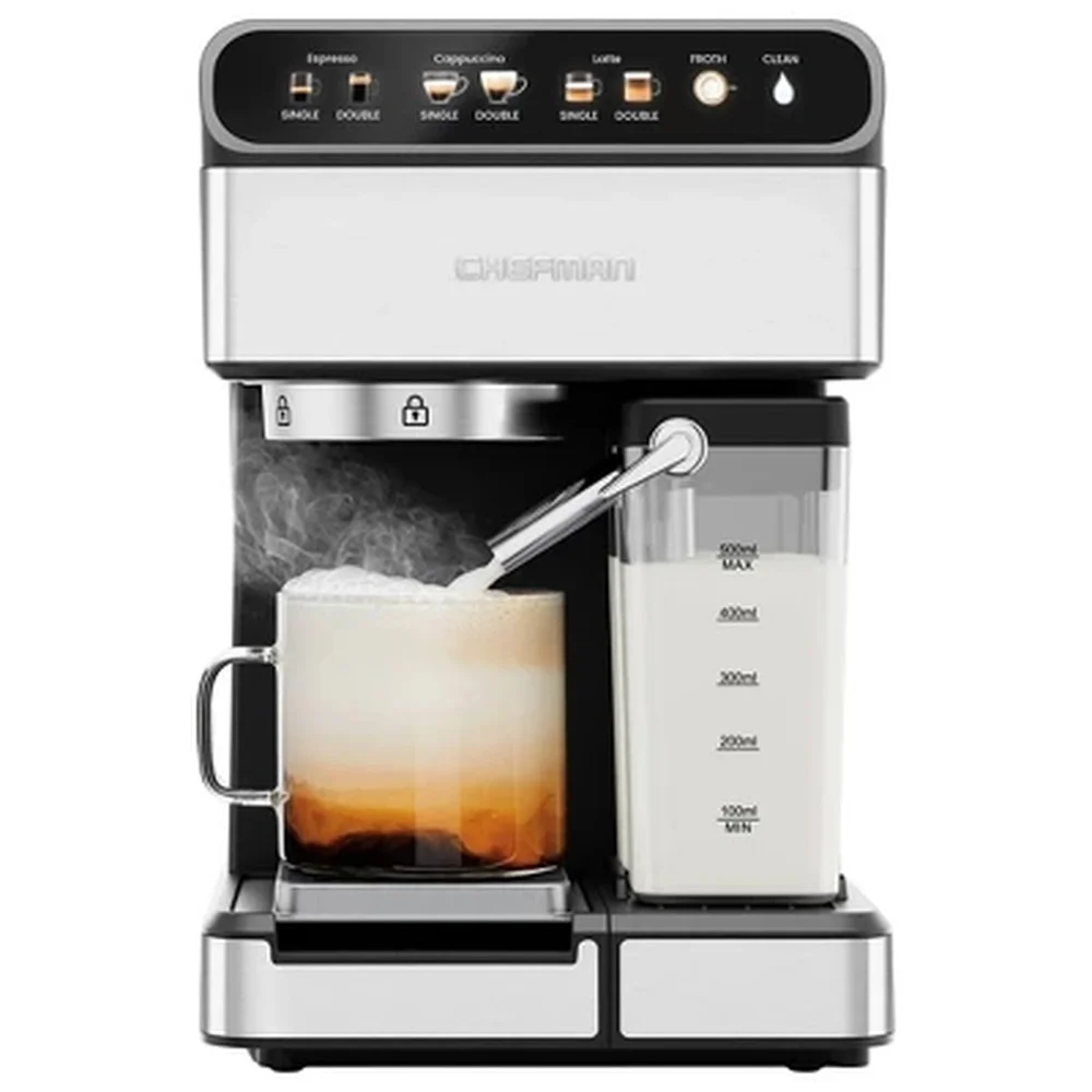 6-in-1 Electric Espresso Maker 1350W Stainless Steel Coffee Machine with Built-in Frother 20-BAR Pump 1.8L Reservoir