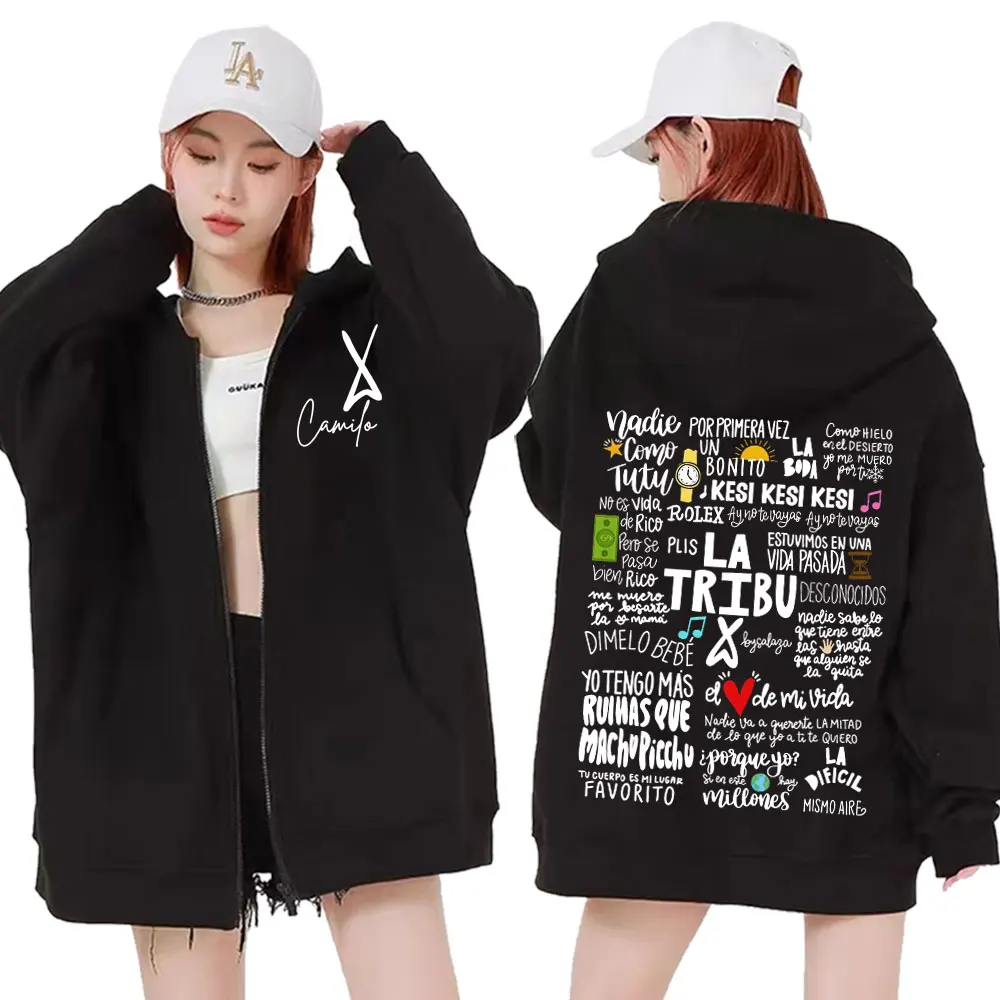 Camilo Por Primera Vez Printed Zip Up Hoodies Fashion Vintage Zipper Sweatshirt Tops Men's Women Long Sleeve Oversized Pullovers