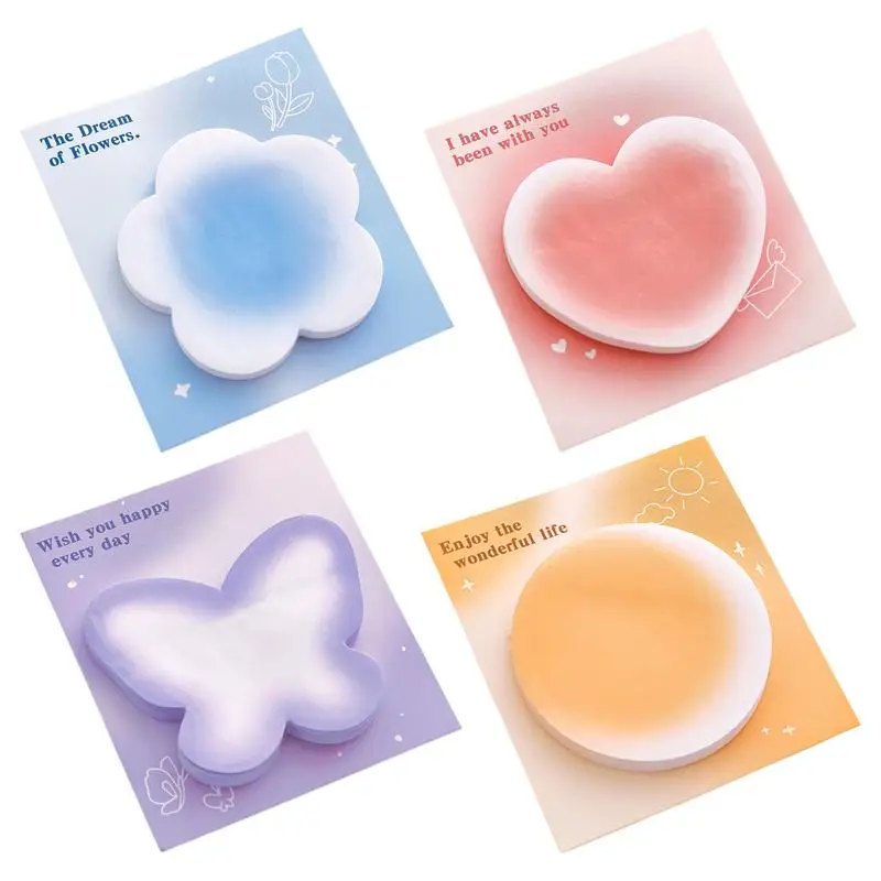 1 Piece Special-shaped Gradient Sticky Notes Love Flowers Butterfly Round Shape Adhesive Sticky Notes For Reminders Take Notes