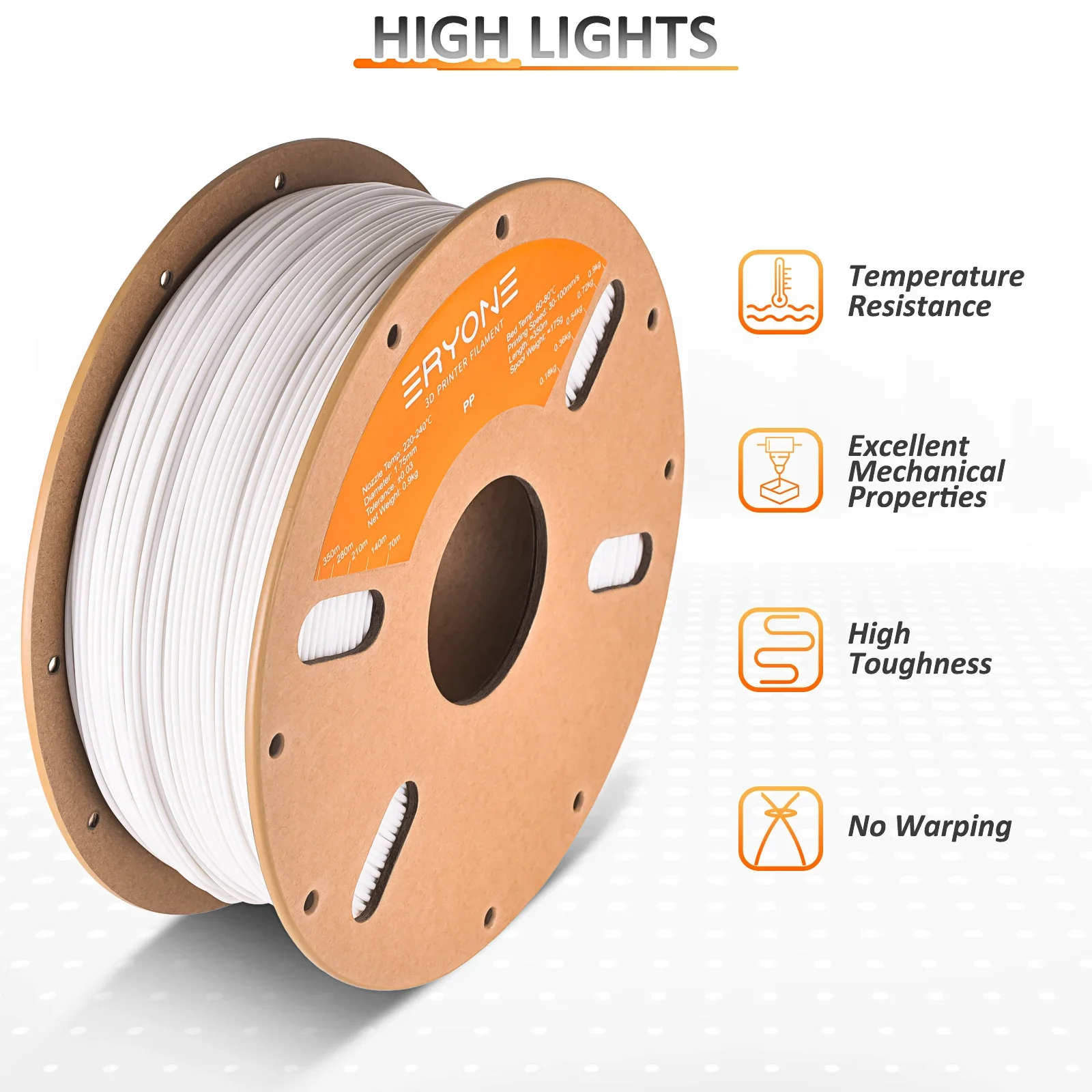 

Eryone New Arrival PP Filament For 3D FDM Printing Perfect Spool Diameter 1.75mm ±0.03mm Safe Material High Quality Fast Ship1KG