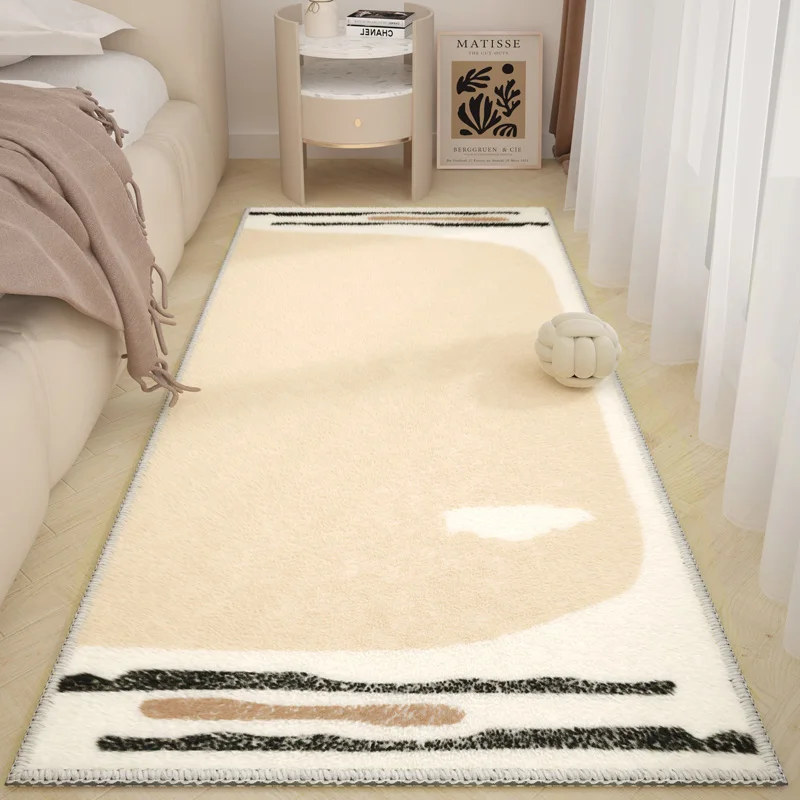 Japanese Log Style Strip Carpet Bedroom Living Room Home Fluffy Soft Cream Style Carpets Highend Light Luxury Sofa Anti Slip Rug