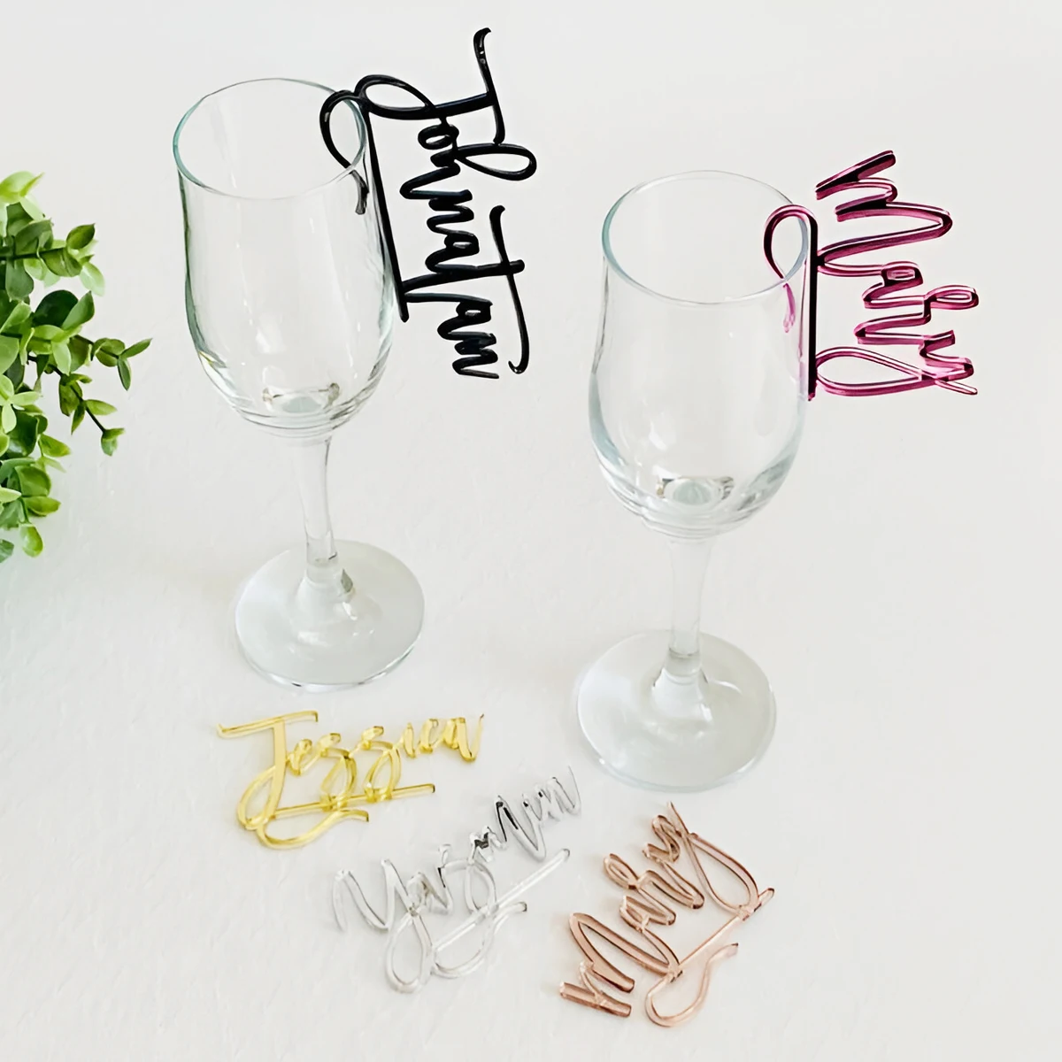 

Personalized Wine Glass Charms, Custom Name Tags, Cocktail Bar Champagne Drink Markers, Laser Cut Place Cards Name