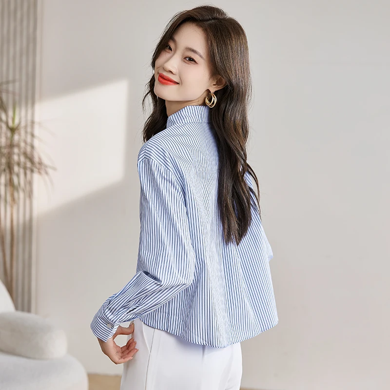 Camicia a righe urbana da donna Top streetwear moderno con camicette eleganti classiche slim fit e maniche lunghe per giovani donne