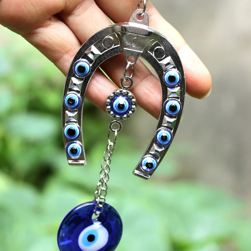 Glazed Blue Eyes Hanging Decoration Lucky Alloy Home Office Protection Turkish Pendant Horseshoe Elephant Beads Charm Blessing