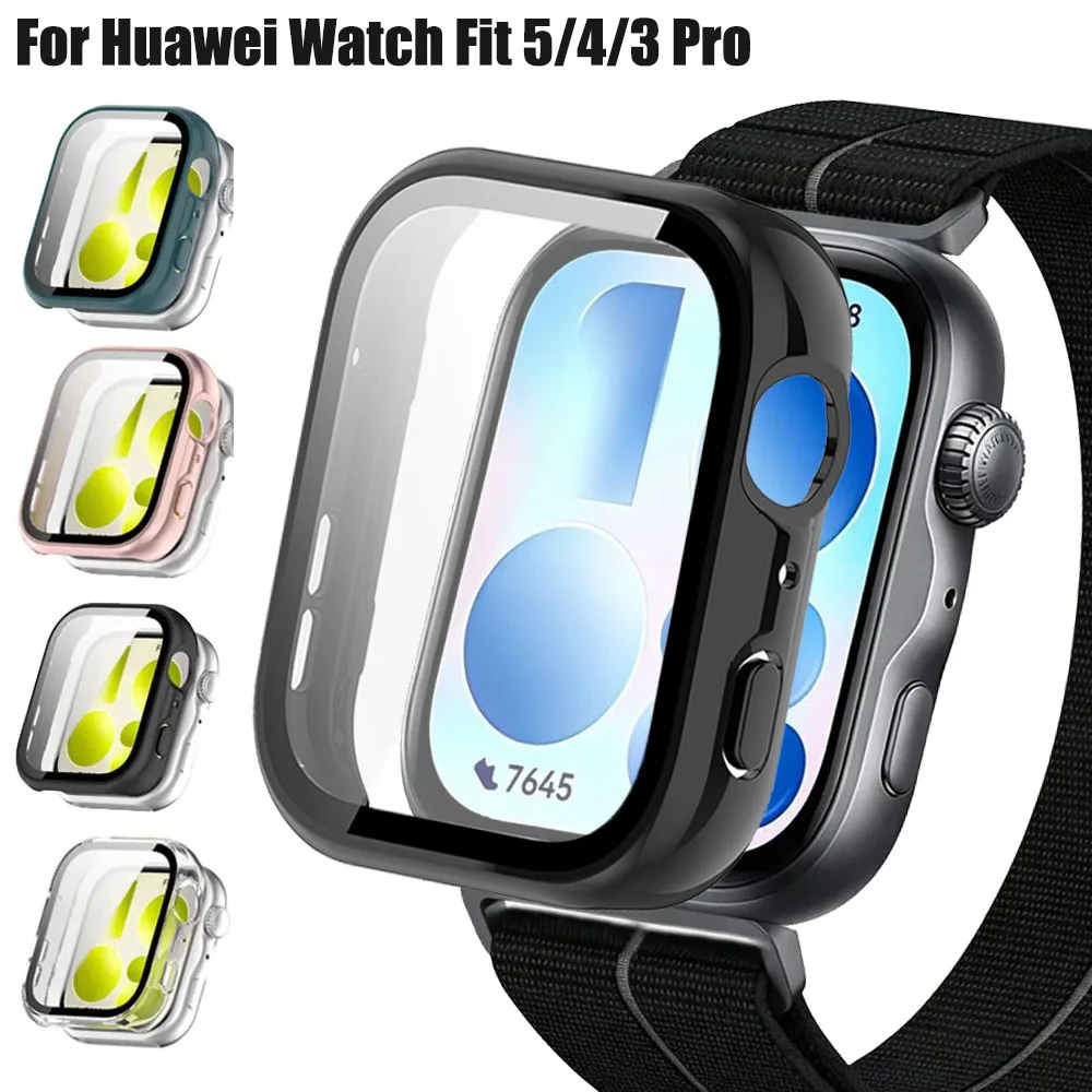 HD Glass+Case For Huawei Watch Fit 5/4/3 Tempered Screen Cover Protector Hard PC Bumper for Huawei Fit 5/4 Pro Cover Accessories