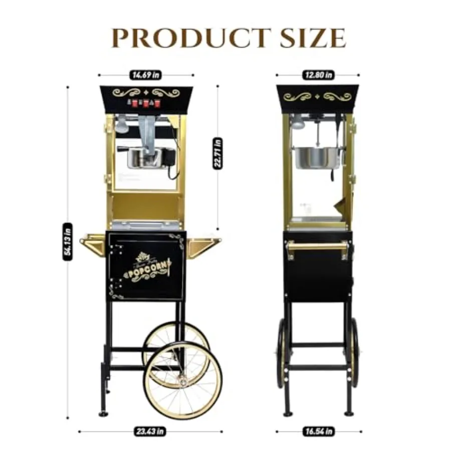 Popcorn Machine with Cart, Popcorn Maker with 12 Oz Kettle, Vintage Movie Theater Style Professional Cart with 4 Cups and 1 Sco image 10