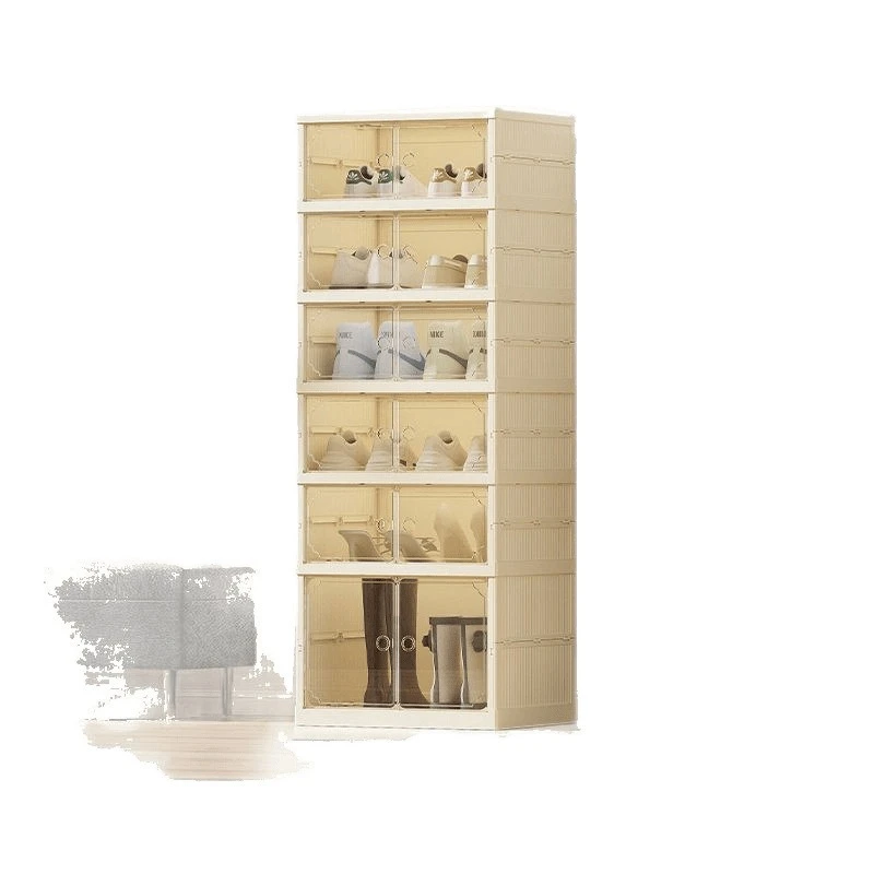 Install and pull it with a large-capacity multi-layer household plastic transparent storage shoe box folding shoe cabinet