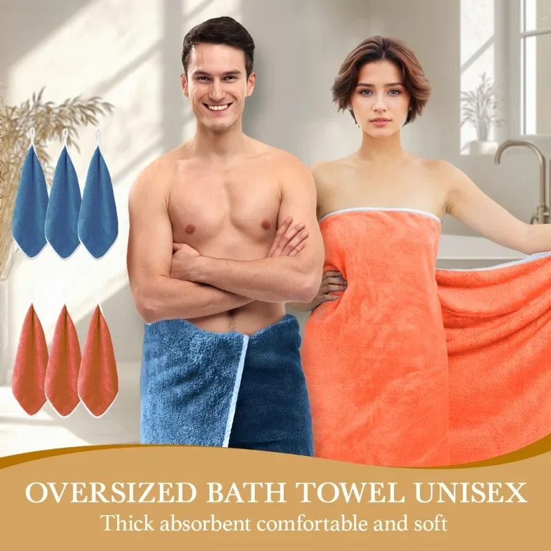 8pcs Bath Towel Set - 2pcsExtra Large Bath Towel & 6pcs Face Towel Hair Drying Turban Super Soft High Absorbent