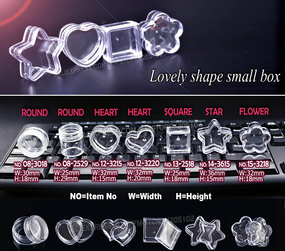Unghie artistiche piccolo box acrilico trasparente contenitore star piazza rotonda cuore per profumo diy accessorio dei monili perline di plastica