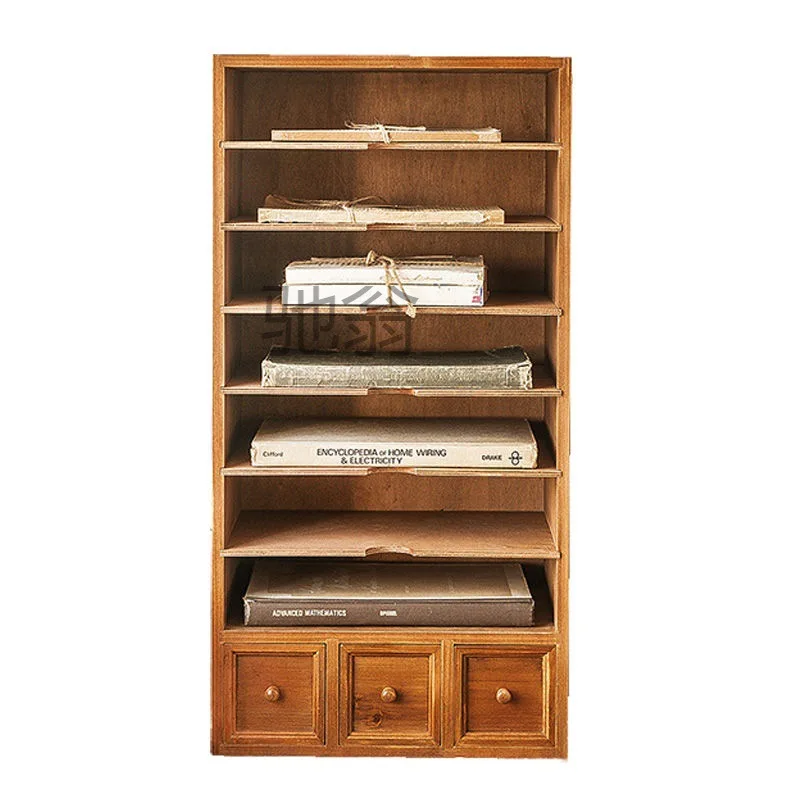 Solid Wood Multi-layer Storage Cabinet Vertical Retro Drawer Type Bookshelf A4 Folder Desktop Storage Box Office Desk