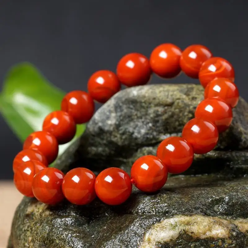 South Color Agate Bracelet 108 Pieces Yunnan Baoshan Sichuan Buddha Beads Persimmon Red Full of Meat for Men and W