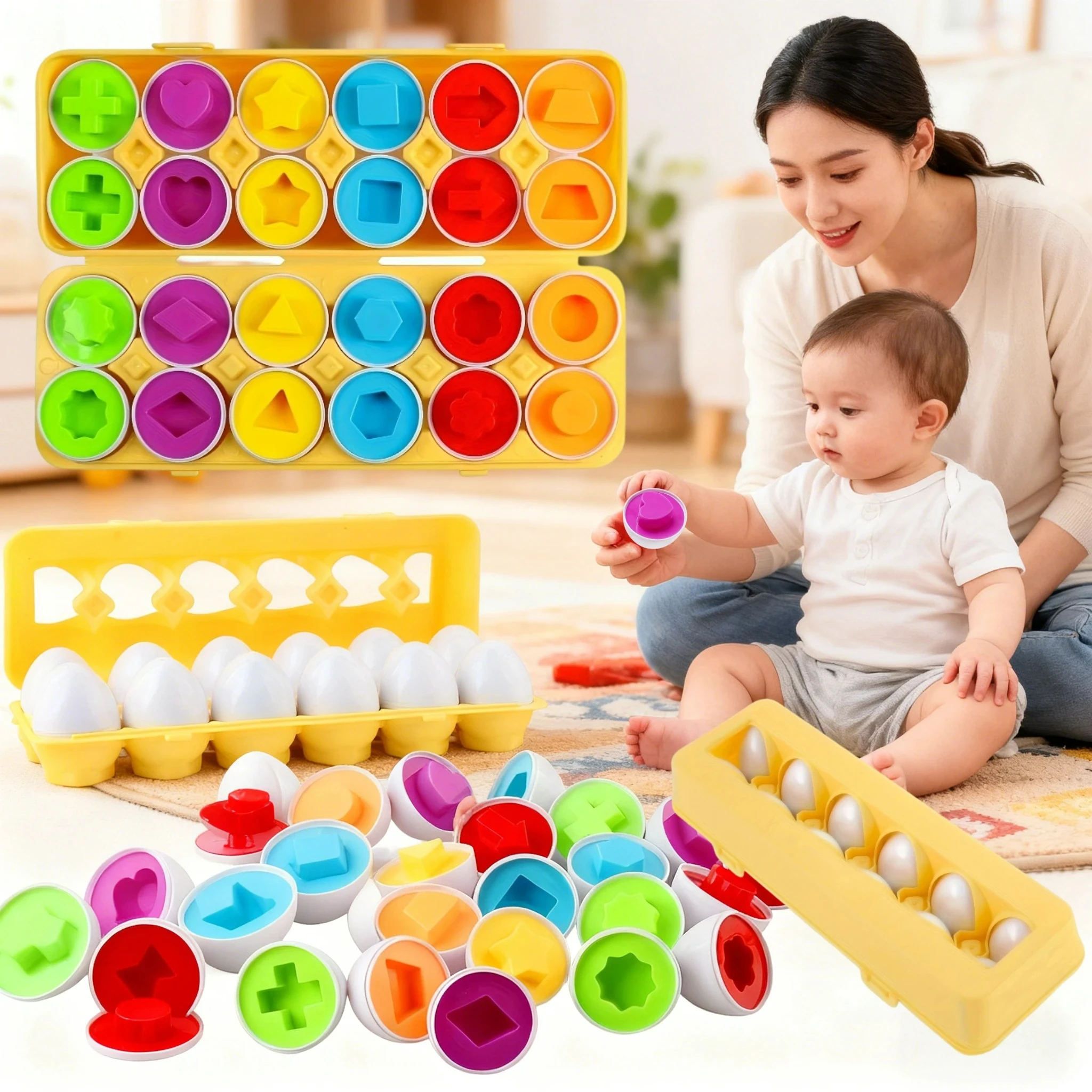 6/12 Peças Ovos Inteligentes para Bebês Brinquedos Educacionais Montessori para Crianças Reconhecimento de Cores e Formas Aprendizado Inteligente para Crianças