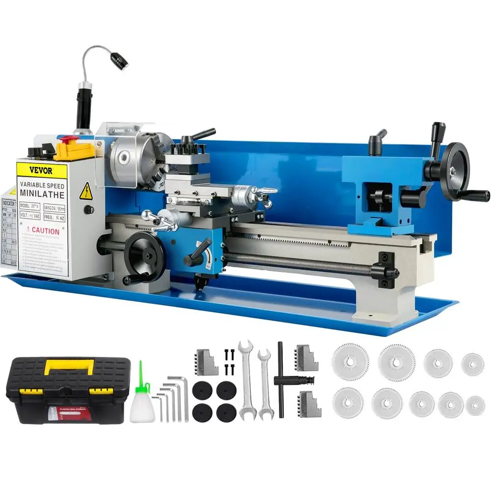 Precision Bench Top Mini Metal Lathe 7x14inch 550W Variable Speed 50-2500 RPM Nylon Gear Chuck Included Iron Construction Wide