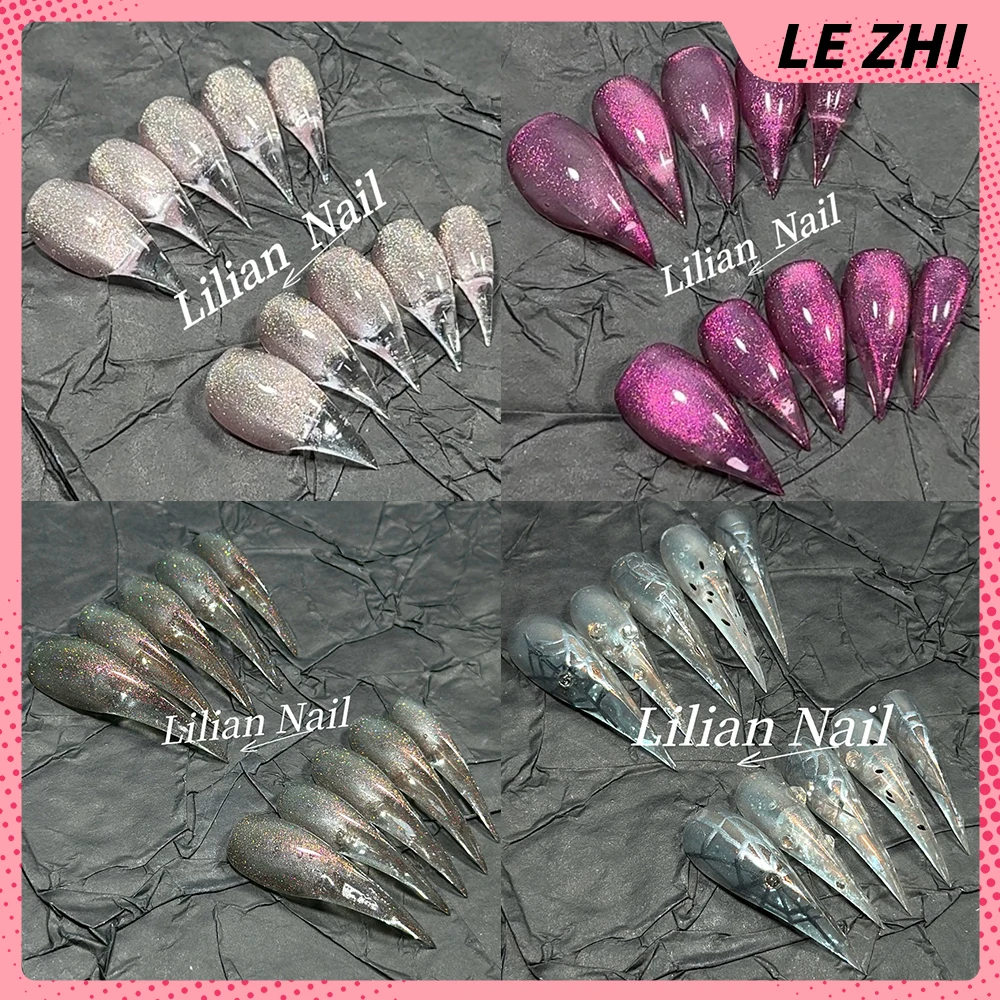

Spice Girl Colorful Handmade Full Cover False Nails Y2K Long Dragon Shape Claw Cat Eyes Gradients Reusable Press On Nails