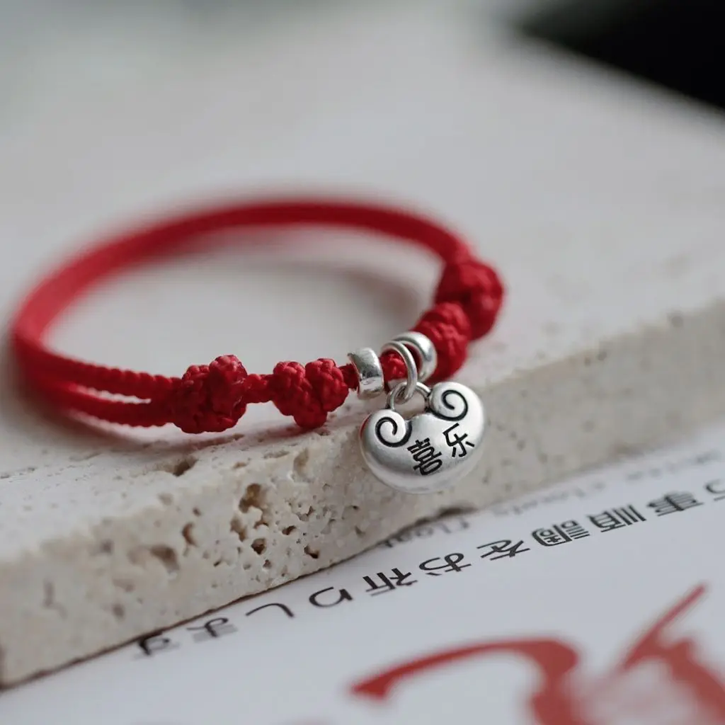 Joy. Ping An Silver Ingot Solid  Long Life Lock Woven Bracelet Female Red H Good Luck and Rope Advanced Gift Evil Wise Jewelry