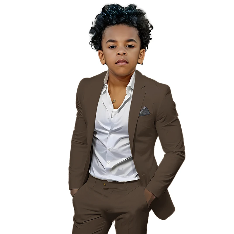 

Boys' Brown Suit Set with Notch Lapel Formal and Business-Casual Style Suit Set Birthday Party Formal Dinner Suit Set