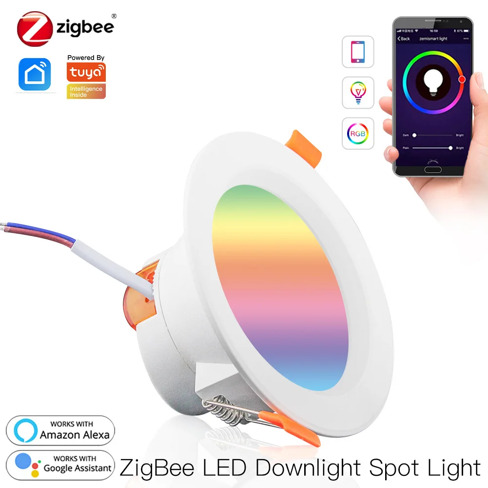 WiFi Smart LED Downlight Zigbee Dimming Round Spot Light 7/10W RGB Color Changing Warm Cool light Alexa Google Home Vocie