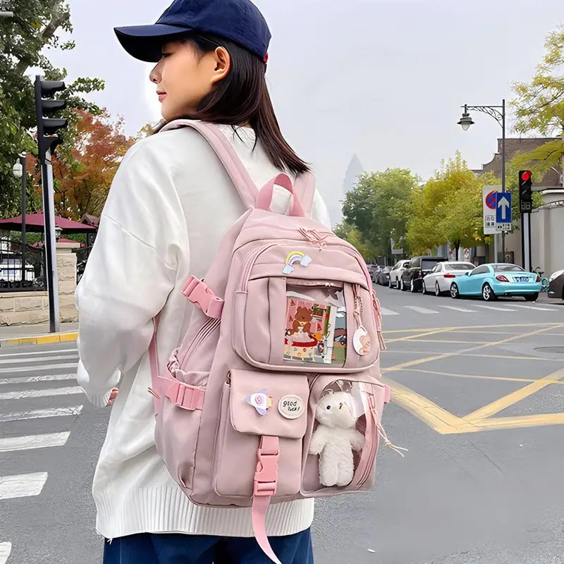 Kawaii Backpacks With Pendant School Bag For Girls Large Capacity Cute Bear Accessories Backpack For School 40 X 30 X 11cm/15.75