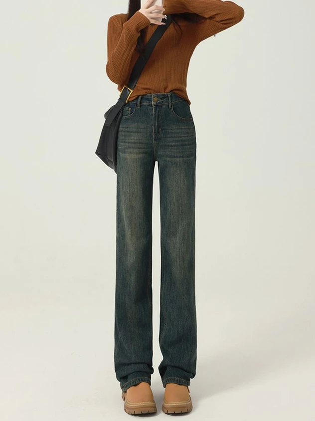Hohe Taille Gerade Bein Jeans Frauen Frühjahr Neue Sle Casual Breite Bein Hosen Dra Slim Fit Vintage Bodenlangen