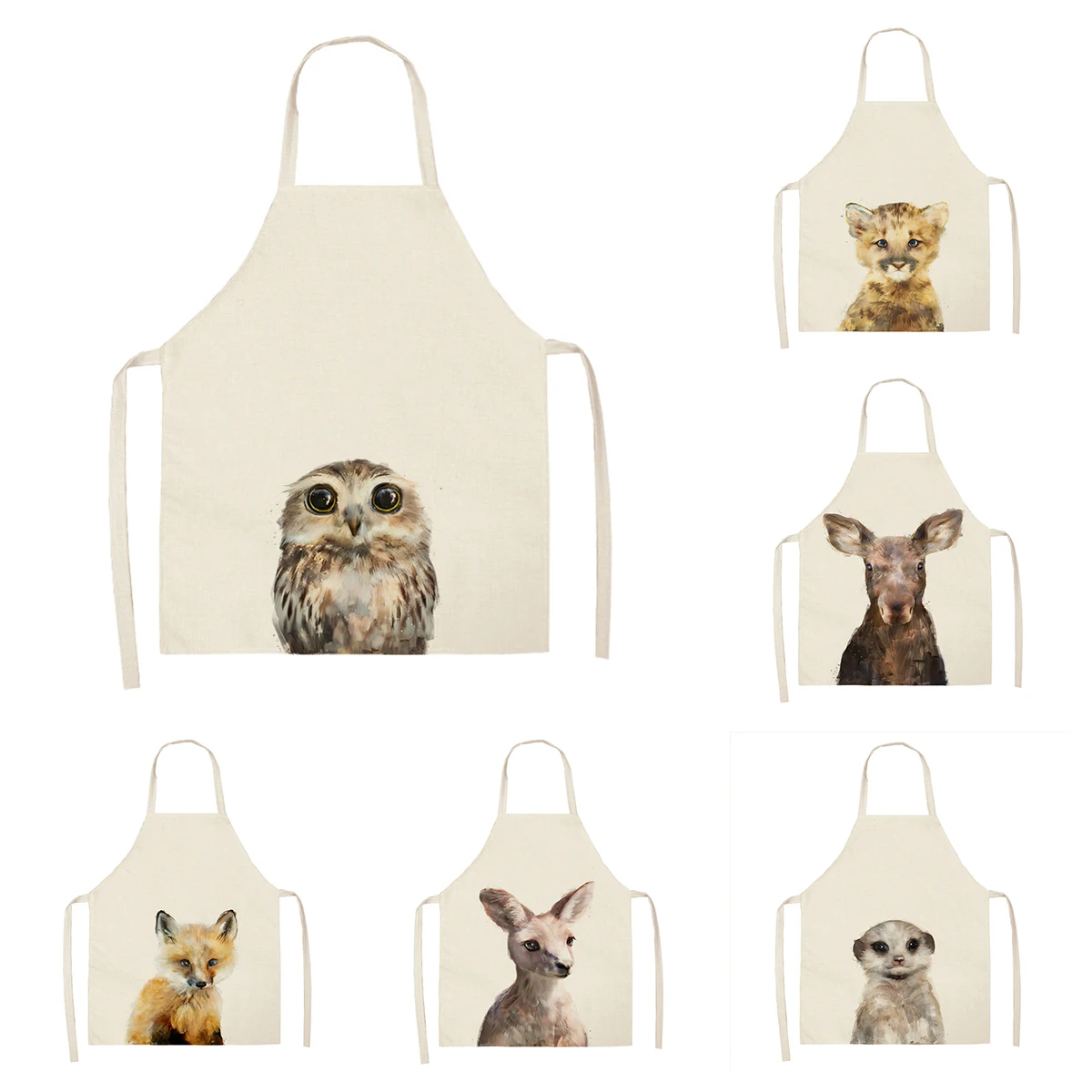 Women's kitchen apron Animal oil painting style Restaurant chef barber Waterproof apron for menand child painting aaaa