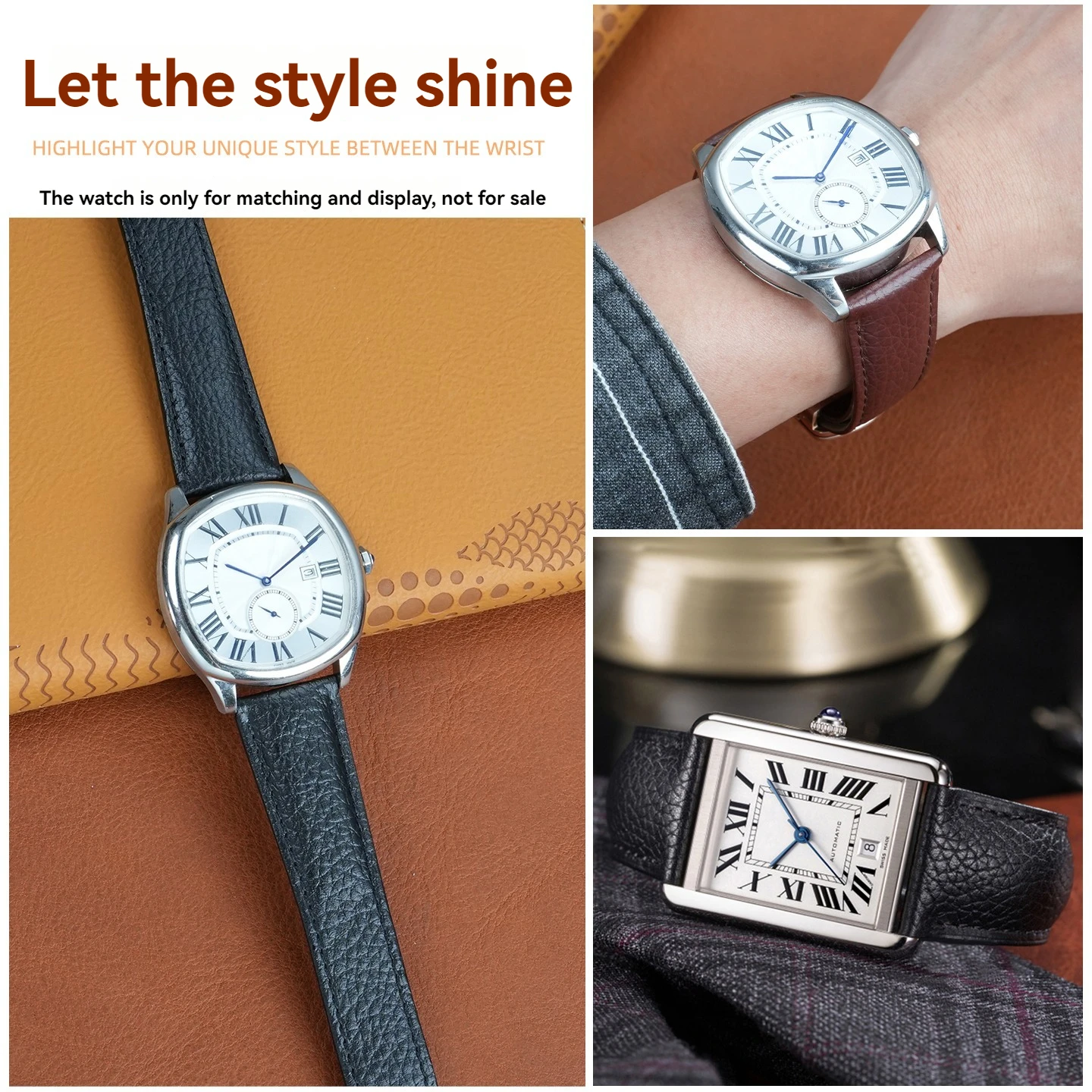 Genuine Leather Watch Strap For Cartier Tank Must London Solo Cowhide Band Folding Buckle 17 18 20 22mm Leather watchband belt view 2