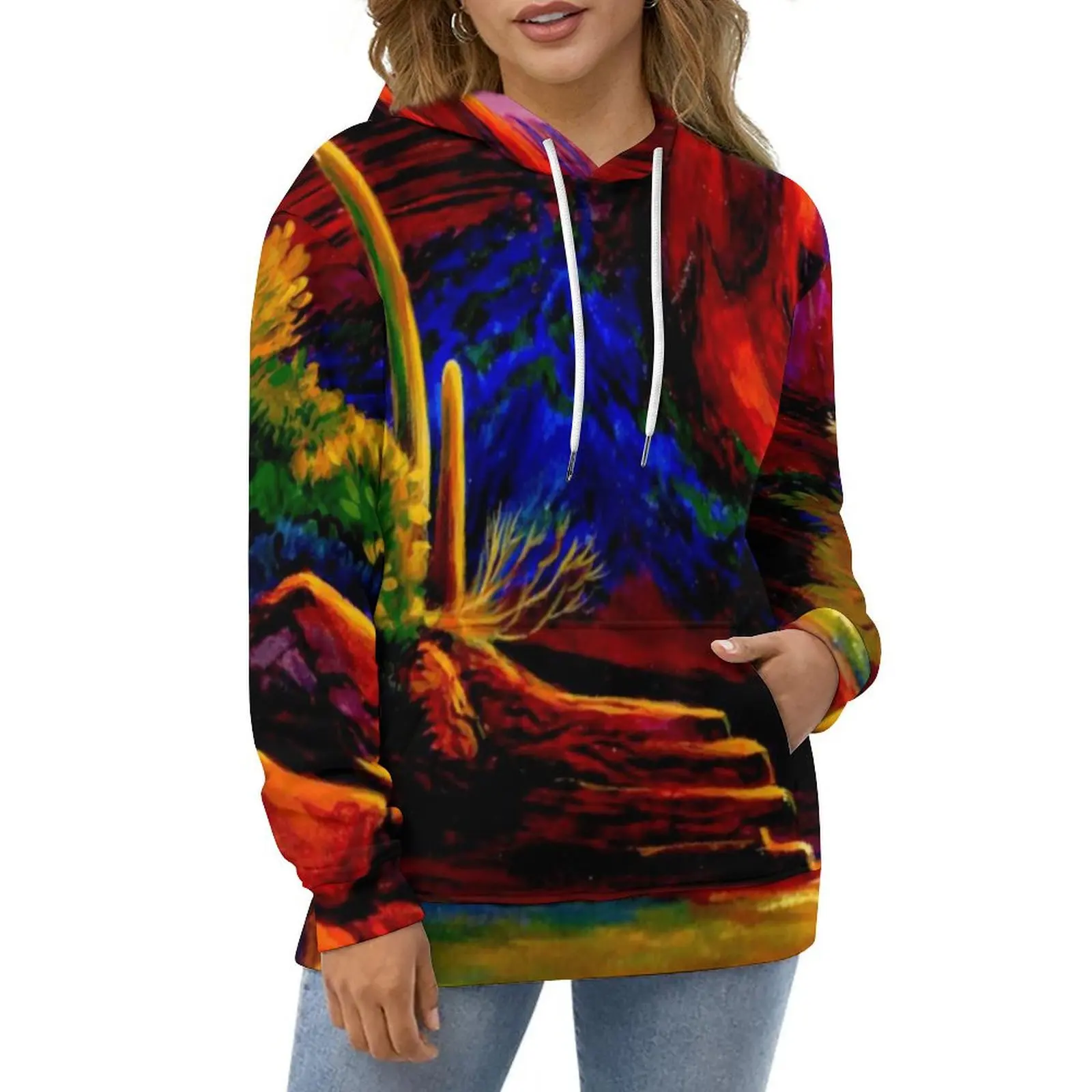 

Desert Painted Casual Hoodies Mountains Sunset Print Cute Graphic Loose Hoodie Winter Long Sleeve Streetwear Oversized Tops