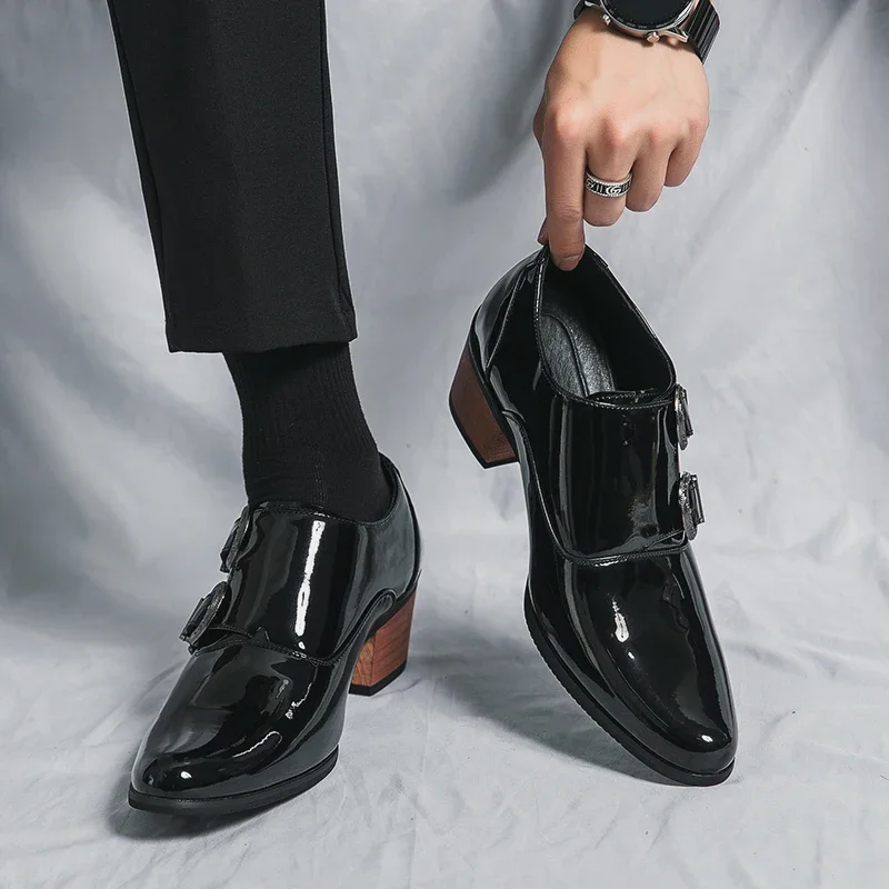 Luxury Mens High Heel Dress Shoes Prom Patent Leather Party Shoes Men Man Male Fashion Italy Style Shoes for Men