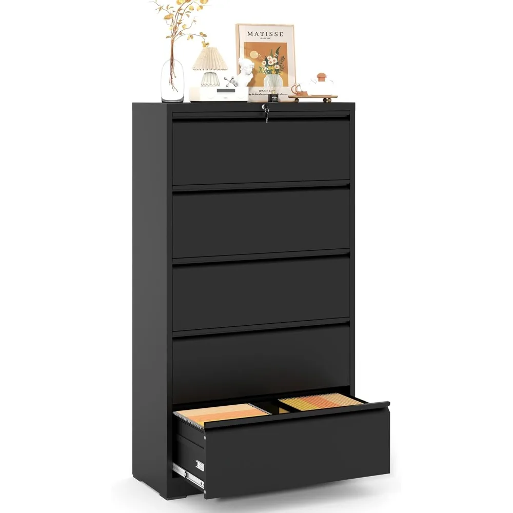 

Lateral File Cabinet with Lock,5 Drawer Metal Filing Cabinets, Home Office Storage Cabinet for Hanging Files Letter/Legal/F4/A4